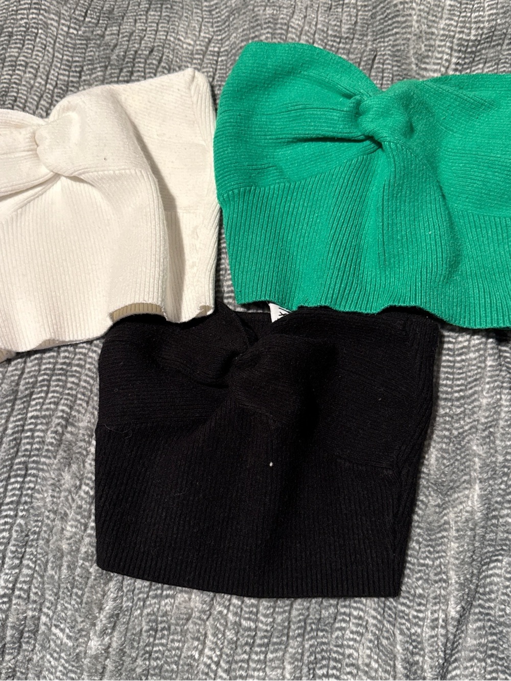 Princess Polly Ribbed Knot Front Strapless Tube Tops - White, Green, Black